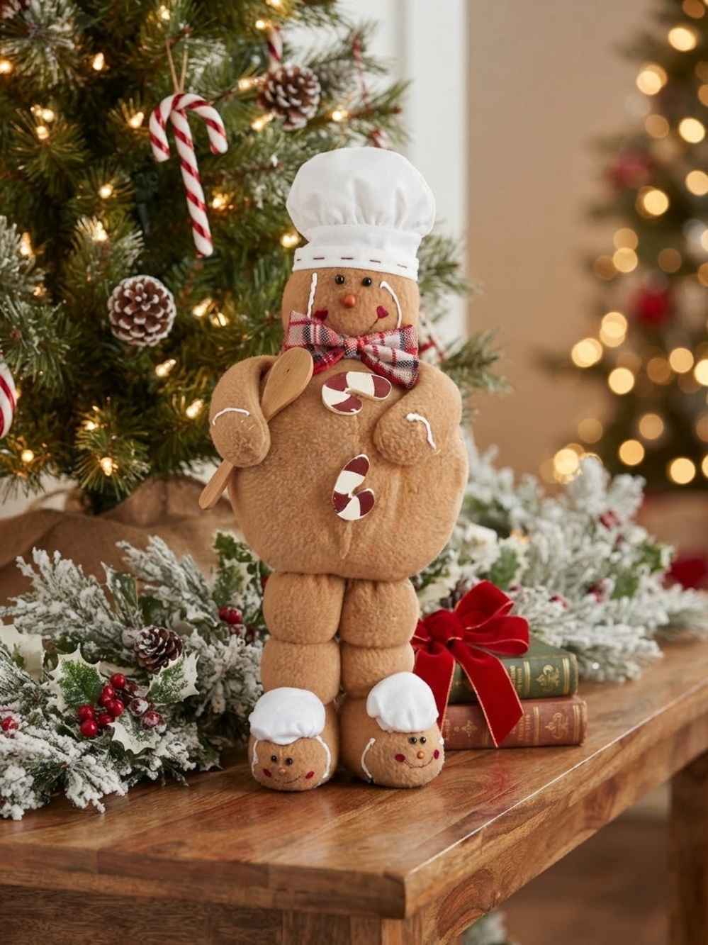 Vintage 1984 Plush Gingerbread Chef Doll Holiday Tabletop Wooden Spoon Decor